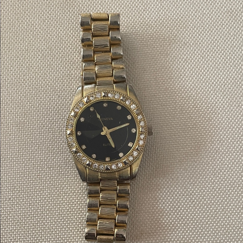 Geneva Two-Tone Watch with Crystal Bezel